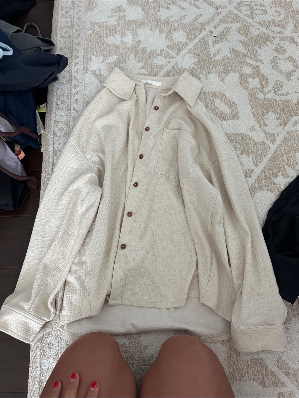 OAK + FORT Cream Textured Button-Down Shirt